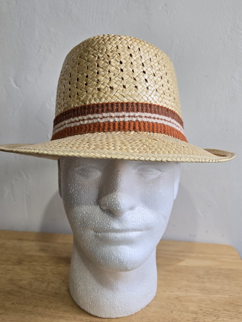Vintage Straw Fedora Hat 6 7/8 Summer Lightweight Country Gentleman Gangster